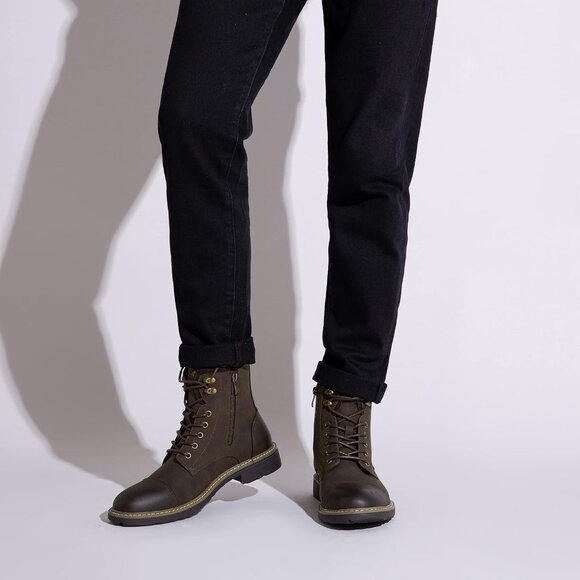 ⚡Men's Dark Brown Lace Up Casual Leather Boots Zipper Fashion Chukka Boot - Picture 8 of 9